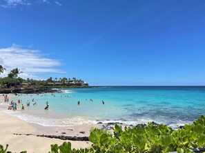 On the beach, beach towels