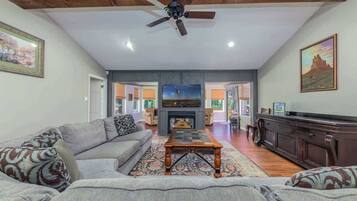 Smart TV, fireplace, foosball, offices
