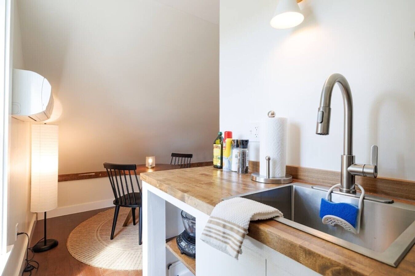 Microwave, coffee/tea maker, toaster, highchair