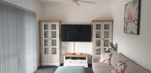 Smart TV, DVD player, books, music library