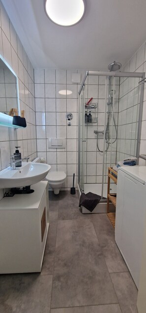Ducha, artículos de tocador ecológicos, secador de pelo, toallas