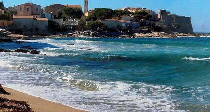 Algajola, T2 de 40 m2, grande terrasse, Wifi, parking privé, plage à 150 m.