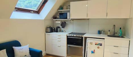 Fridge, microwave, stovetop, dishwasher