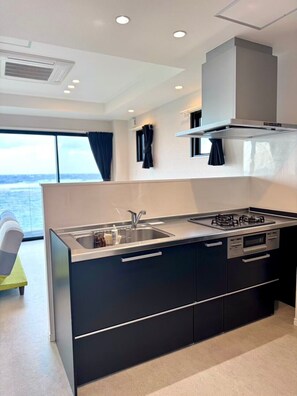 Panoramic House | Private kitchen | Fridge, microwave, stovetop, electric kettle