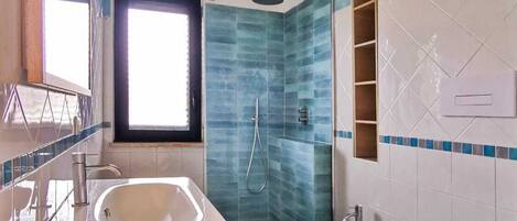 Hair dryer, bidet, towels, soap