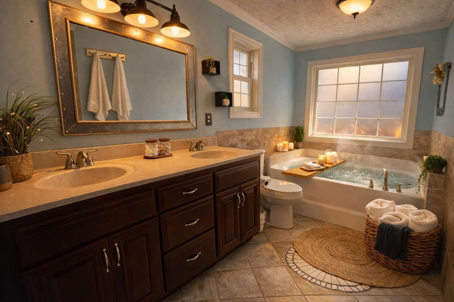 Shower, hair dryer, shampoo