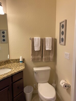 Dusche, Haartrockner, Handtücher, Seife