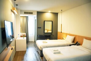 Quarto duplo superior | Individualmente decorados, cortinas blackout, Wi-Fi de cortesia