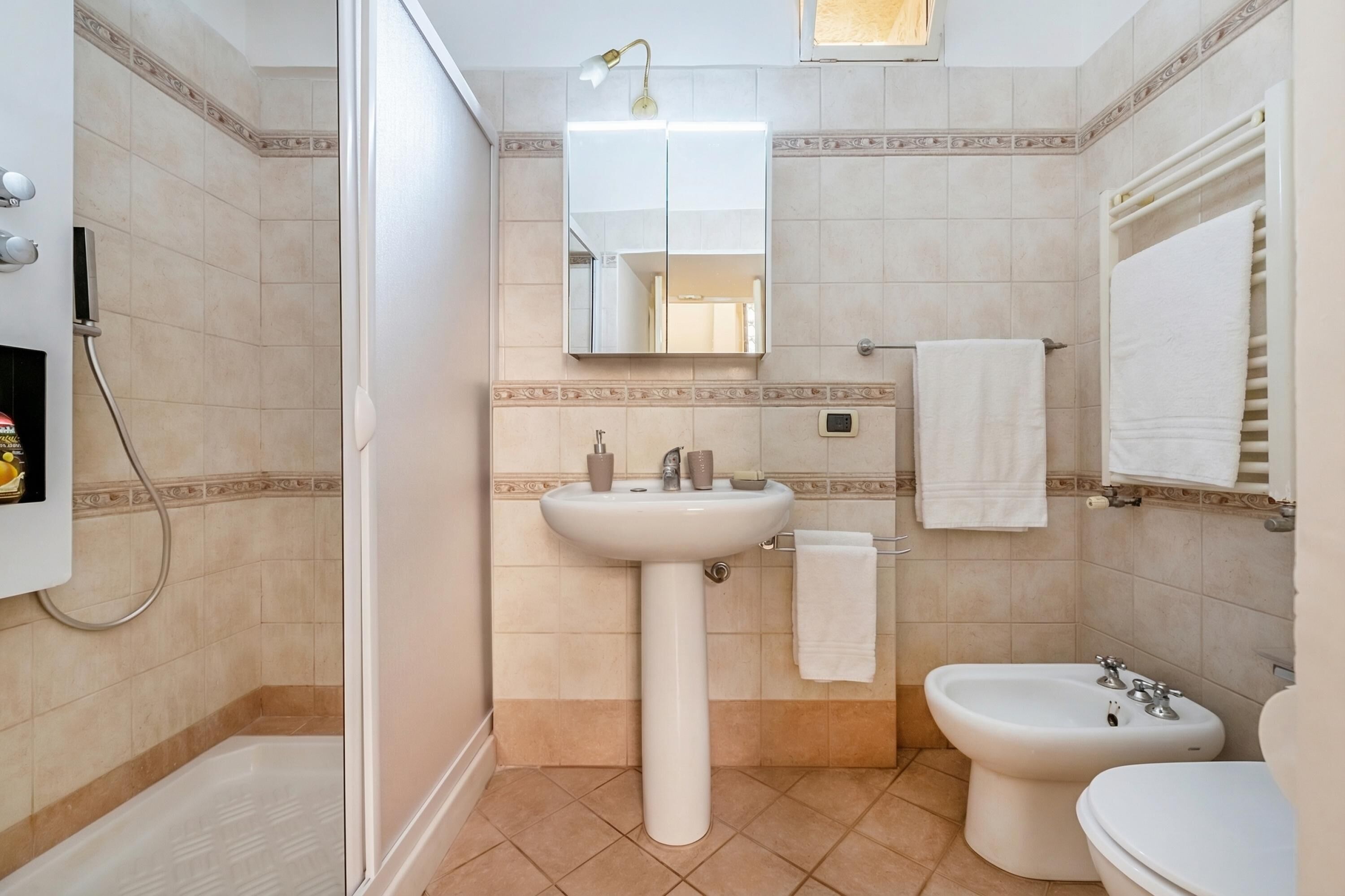 Ducha, secador de pelo, bidet, toallas