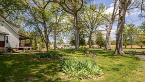 A residential property with a well-maintained lawn, mature trees, and a house with a porch. - Hobbit House one of a kind home (Bel Air)