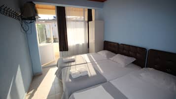 1 bedroom, blackout drapes, iron/ironing board, bed sheets