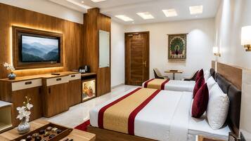 Family Room | Premium bedding, down duvets, memory-foam beds, desk