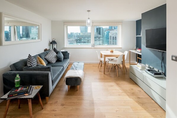 Basic Apartment, 1 Queen Bed | Living area | TV - Chic 1 Bedroom Apartment With View of Shard (London)