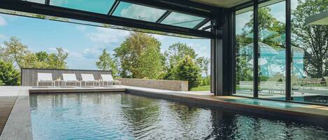 Indoor pool, outdoor pool, open 9:00 AM to 7:00 PM, free cabanas