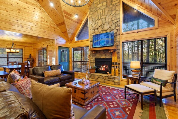 TV, fireplace, foosball