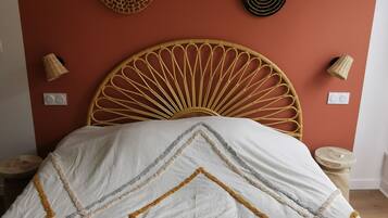 1 bedroom, desk, iron/ironing board, travel crib