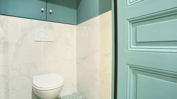 Regadera, secadora de cabello, toallas, jabón