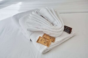 Douche, sèche-cheveux, serviettes fournies, savon