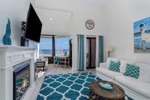 Smart TV, fireplace, computer monitors