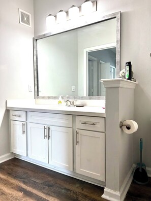 Shower, towels, soap, shampoo