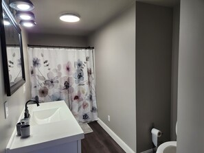 Hair dryer, towels, toilet paper