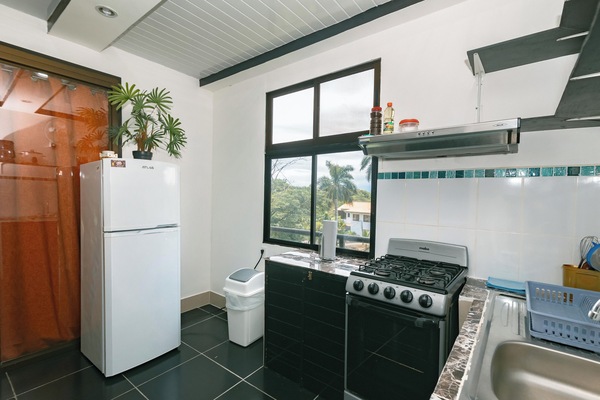 Refrigerador con freezer, microondas, placa de cocina, arrocera