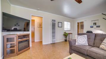 Televisión, chimenea y libros