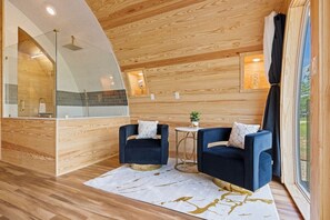 Interior - New! Romantic, Chardonnay @ Wine Barrel Cabins (Fredericksburg)