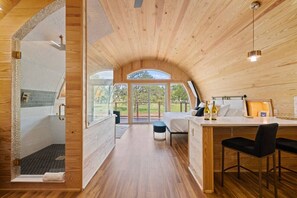 Interior - New! Romantic, Chardonnay @ Wine Barrel Cabins (Fredericksburg)