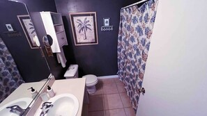 Hair dryer, towels, soap