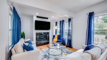 TV, fireplace