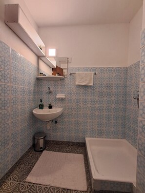 Douche, sèche-cheveux, serviettes fournies, savon