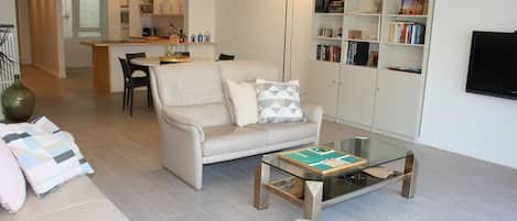 TV, DVD player, books, stereo