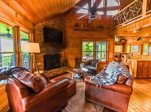 Smart-TV, Kamin, Videospiele, Bücher