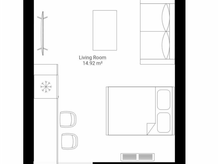 A floor plan with a deck (6.49 m²), living room (14.92 m²), entry (3.09 m²), and bathroom (3.81 m²).