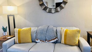 Télévision, cheminée, lecteur de DVD, chaîne hi-fi