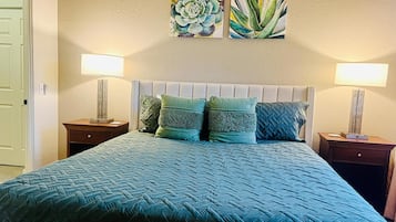 1 bedroom, desk, iron/ironing board, travel crib