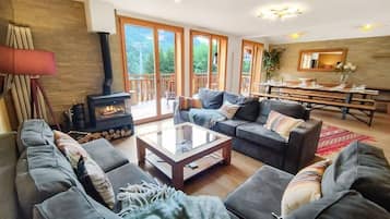 TV, fireplace, DVD player, books