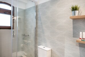 Douche, séchoir à cheveux, serviettes fournies