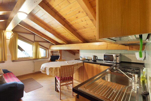 Fridge, microwave, stovetop, electric kettle