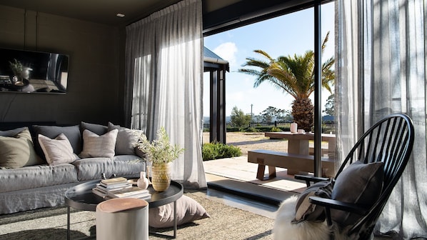 Smart TV, fireplace, stereo