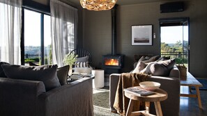 Smart TV, fireplace, stereo
