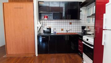 Apartamento luxo | Cozinha privada | Geladeira grande, micro-ondas, fogão, torradeira