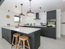 Fridge, dishwasher, cookware/dishes/utensils