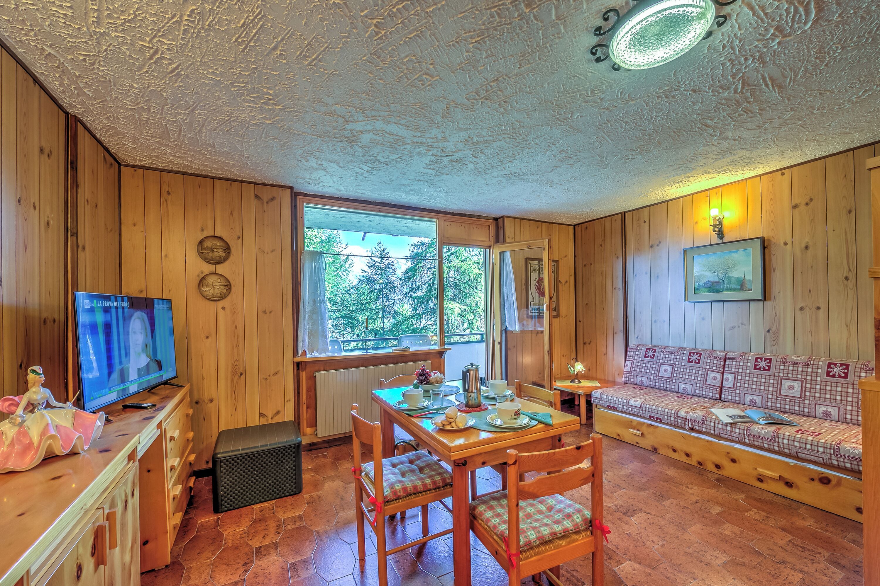 Family Apartment, Multiple Bedrooms (Appartamento Bareu Mountain View) | Living room | 21-inch TV with digital channels