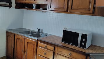 Microwave, oven, coffee/tea maker, cookware/dishes/utensils