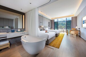 Down comforters, in-room safe, blackout drapes, rollaway beds