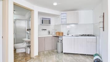 Apartment, 1 Queen Bed with Sofa bed, Garden Area | Bathroom | Shower, towels, soap, toilet paper