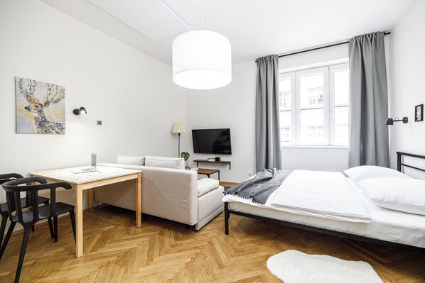 1 bedroom, laptop workspace, iron/ironing board, cots/infant beds