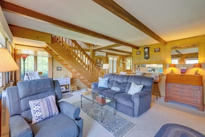 TV, fireplace, DVD player, books - Deck w/ Water View: Coastal Escape Near P-Town! (North Truro)